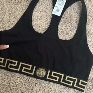 Versace Black and Gold Tank Top with Greek Key Design